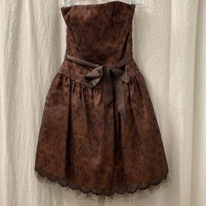 Jessica McClintock Strapless Drop Waist Glitter Embroidered Organza Dress Size 6